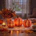 Copkim 3 Pcs Fall Light up Pumpkin Ceramic Halloween Decorations | Rustic, Vintage, Table Decor for Home, Thanksgiving, Holiday Kitchen Decor, Without Batteries