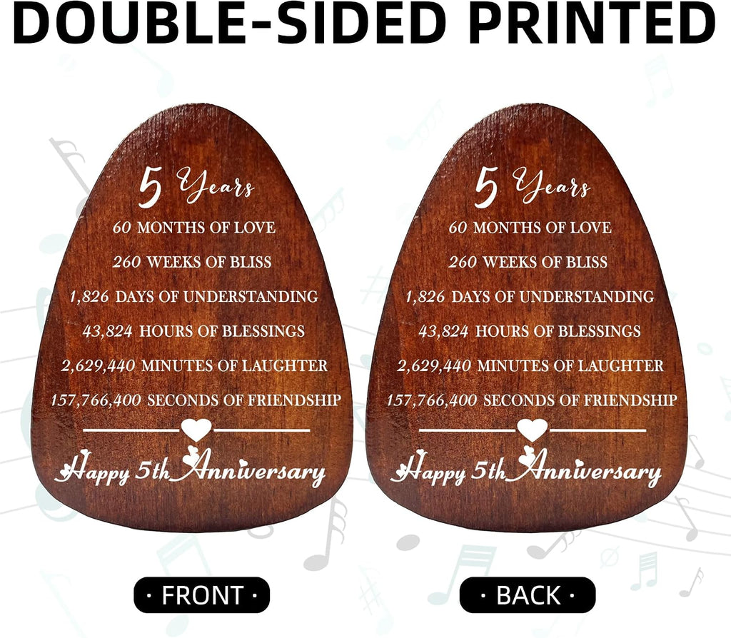 5 Years Anniversary Wind Chime, Happy 5th for Husband Wife Couples, 5 Years of Marriage, Wood Wedding Keepsake Gifts, Wooden Wedding
