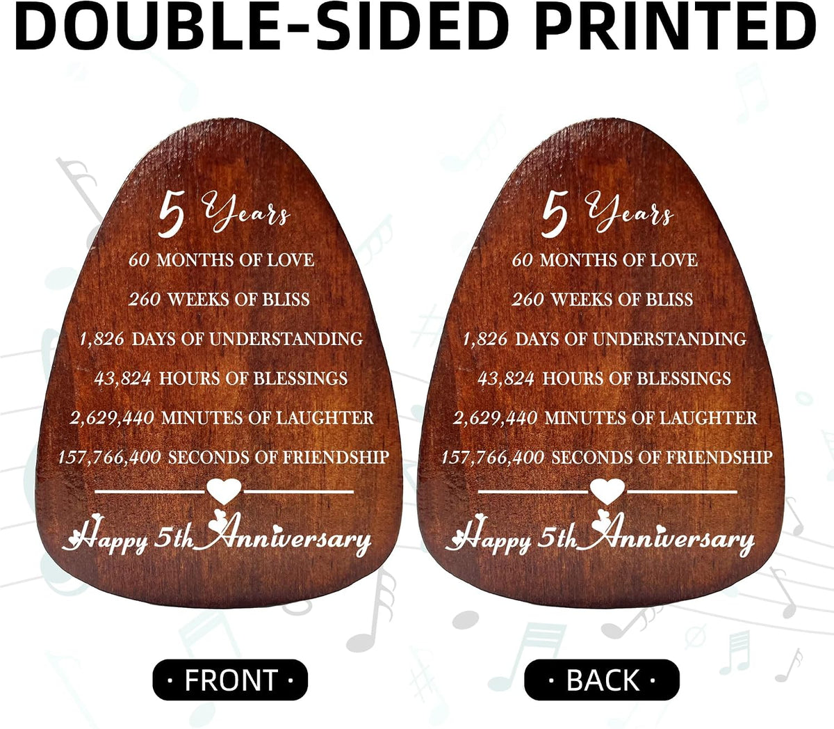 5 Years Anniversary Wind Chime, Happy 5th for Husband Wife Couples, 5 Years of Marriage, Wood Wedding Keepsake Gifts, Wooden Wedding