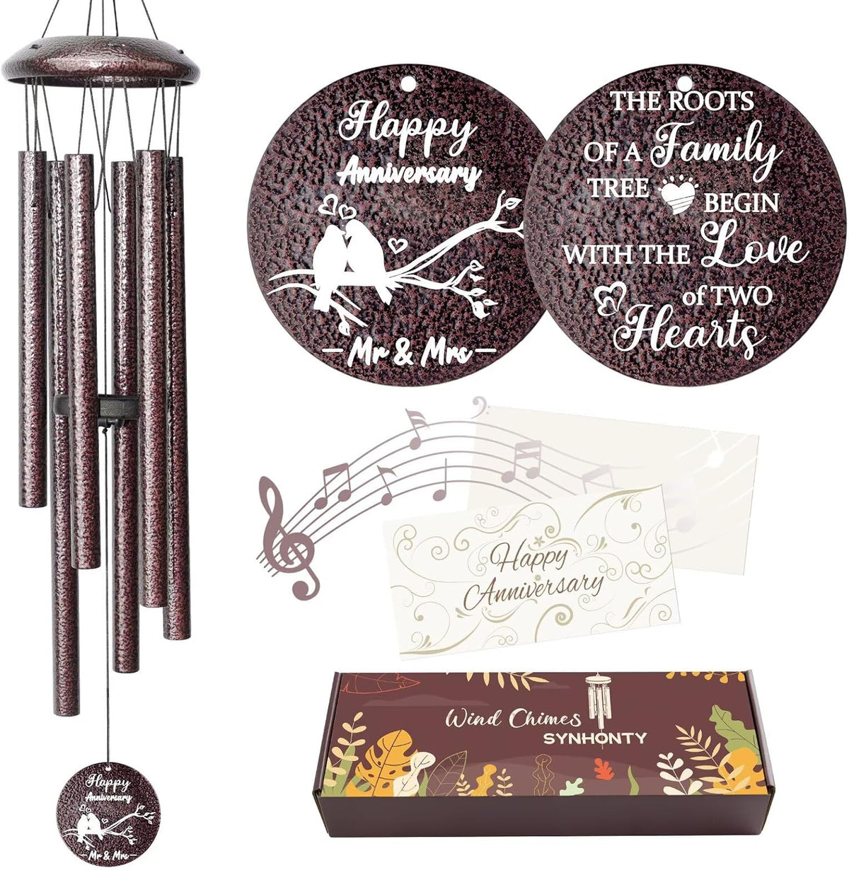 Anniversary Wind Chimes Gifts for Men Women, Happy Anniversary Decorations, 25 Wind Chimes Romantic Gift for Couple, Parents, Wife, Husband, Friends