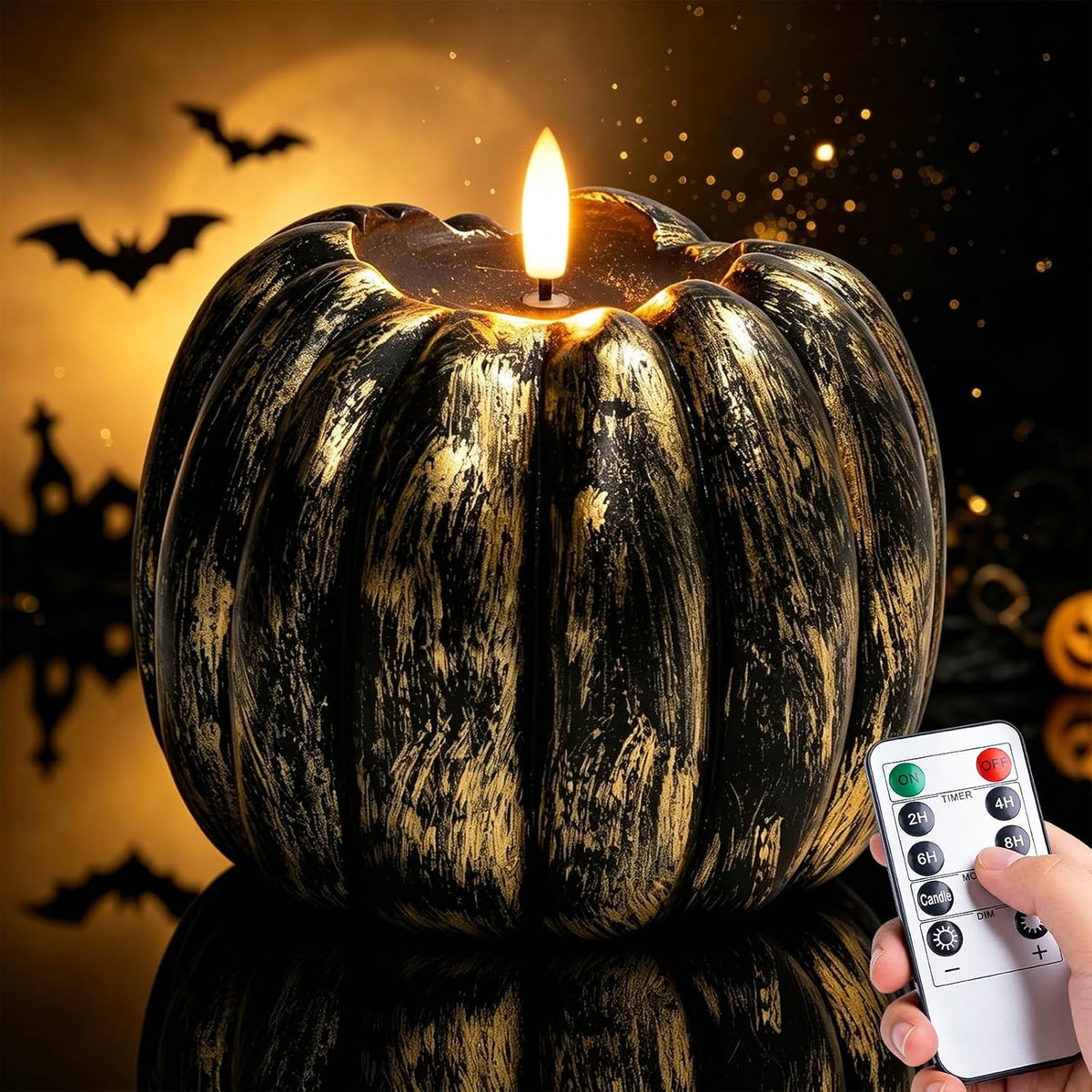 ARIKJ Fall Decorations for Home, Large Flameless Pumpkin Candle, Orange | Fall Decor for Thanksgiving, Halloween, Farmhouse, Table, Room, Kitchen, Wax, Remote, Timer, Battery Operated, 5.1H, 5.3D