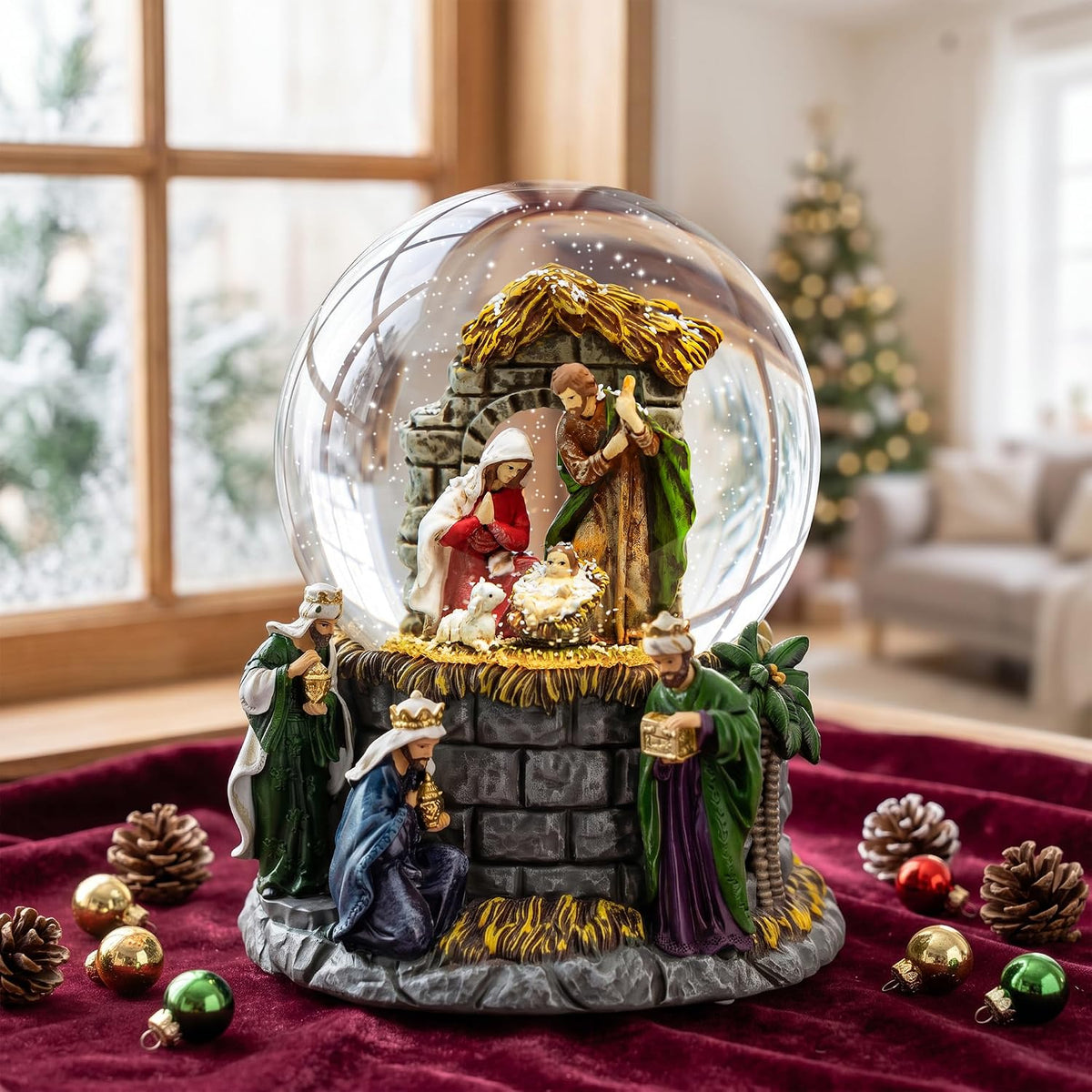 Fall Harvest Snow Globe Lantern, Lighted Autumn Pumpkin Snow Globe with Sunflowers, Scarecrow & Fence, Vintage Tabletop Thanksgiving Decor for Home, Living Room, Mantel, Farmhouse
