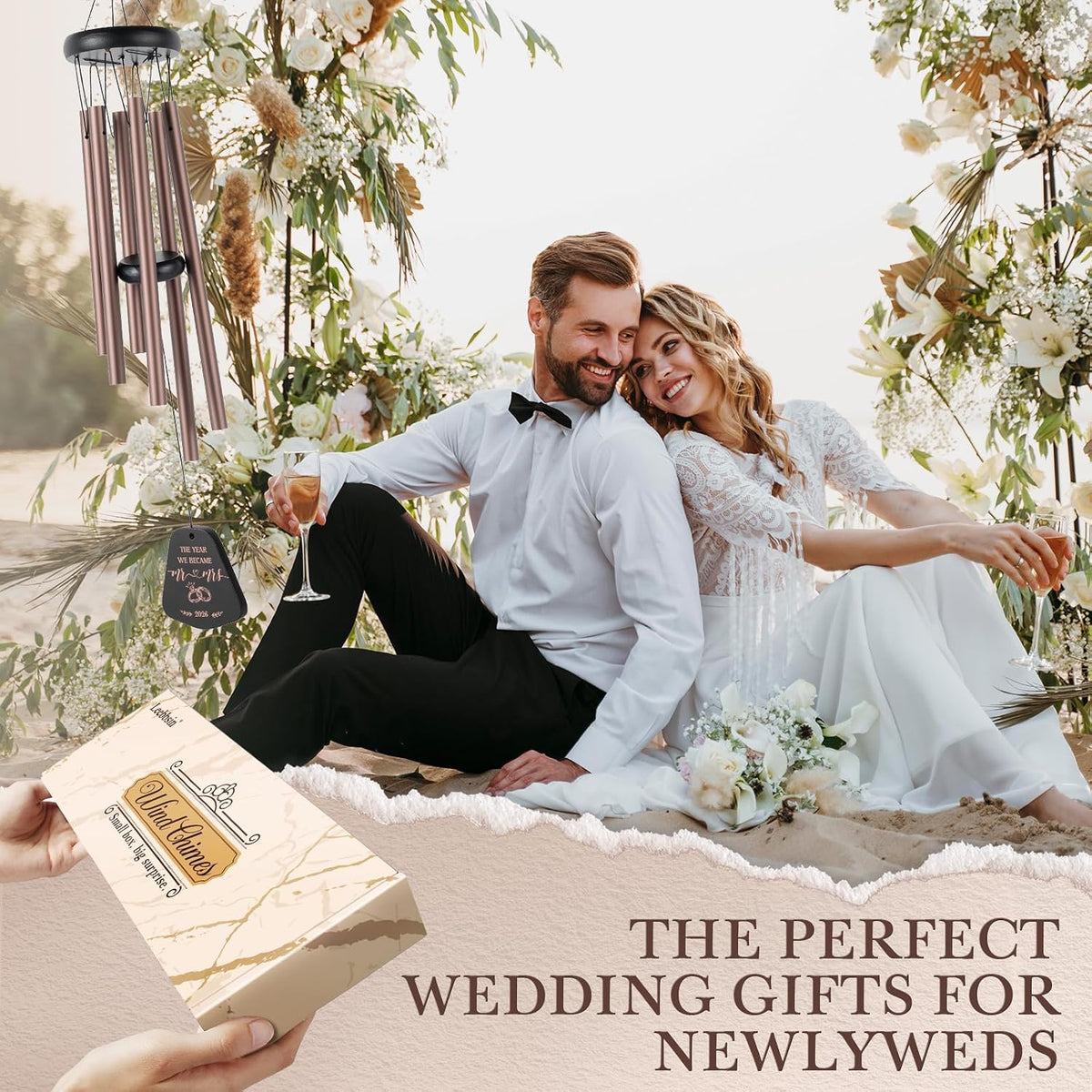 Leebbsin Wedding Gifts, 25.5 Wind Chimes for Mr. & Mrs, Best Couples Gifts | Perfect Couples Gifts for Wedding Bridal Shower Engagement Just Married, Anniversary for Newlyweds Bride Groom Husband Wife
