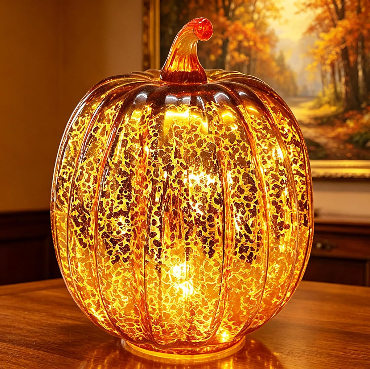 Fall Decorations for Home,Mercury Glass Pumpkin Lights with Timer(Blue) | lighted Pumpkins Starry Night Pumpkins Autumn for Halloween Fall Thanksgiving Home office Table Porch Decor or Gifts