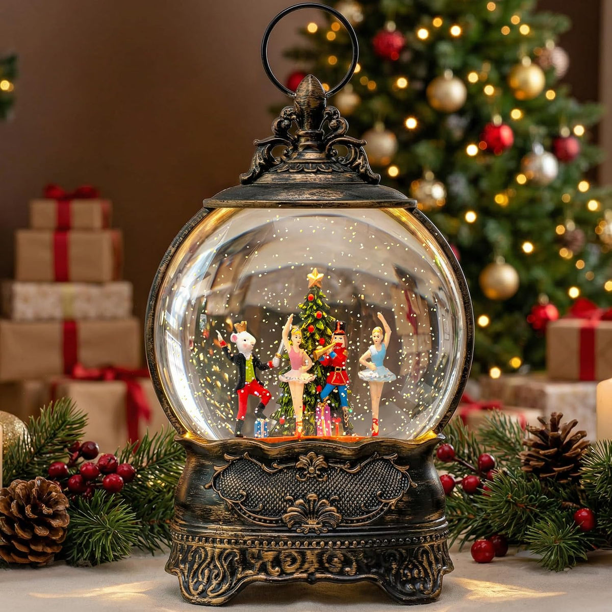 Fall Harvest Snow Globe Lantern, Lighted Autumn Pumpkin Snow Globe with Sunflowers, Scarecrow & Fence, Vintage Tabletop Thanksgiving Decor for Home, Living Room, Mantel, Farmhouse
