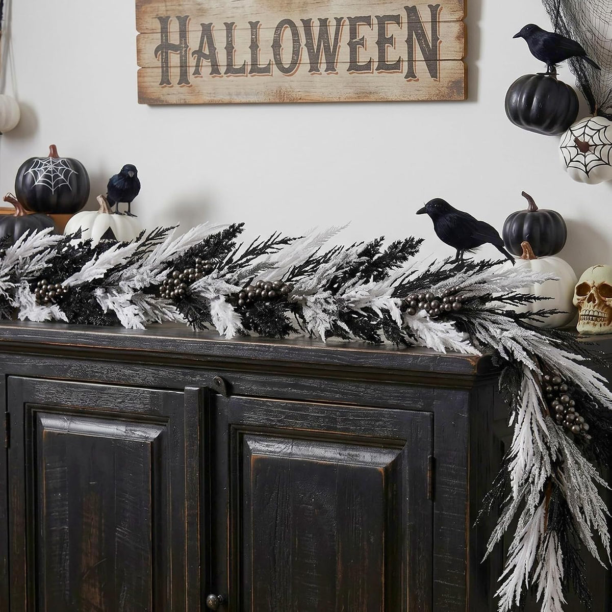 DecorbyHannah 6ft Neutral Fall Pampas Grass Garland for Mantle with Lights | Pre-Lit Light Up Artificial Faux Thanksgiving Garland with Pine Branch Berry for Stair Indoor Home Table Fireplace Decoration