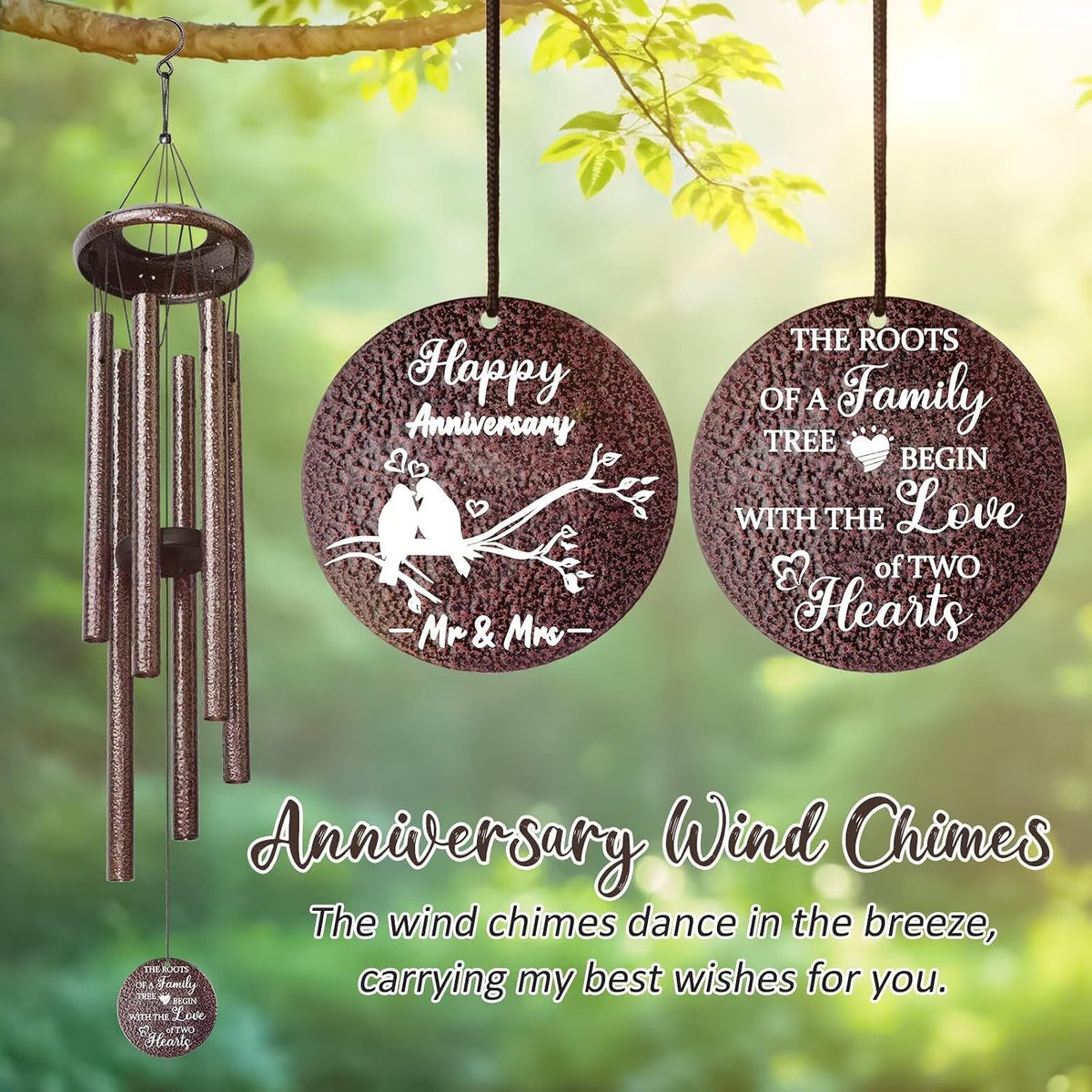 Anniversary Wind Chimes Gifts for Men Women, Happy Anniversary Decorations, 25 Wind Chimes Romantic Gift for Couple, Parents, Wife, Husband, Friends