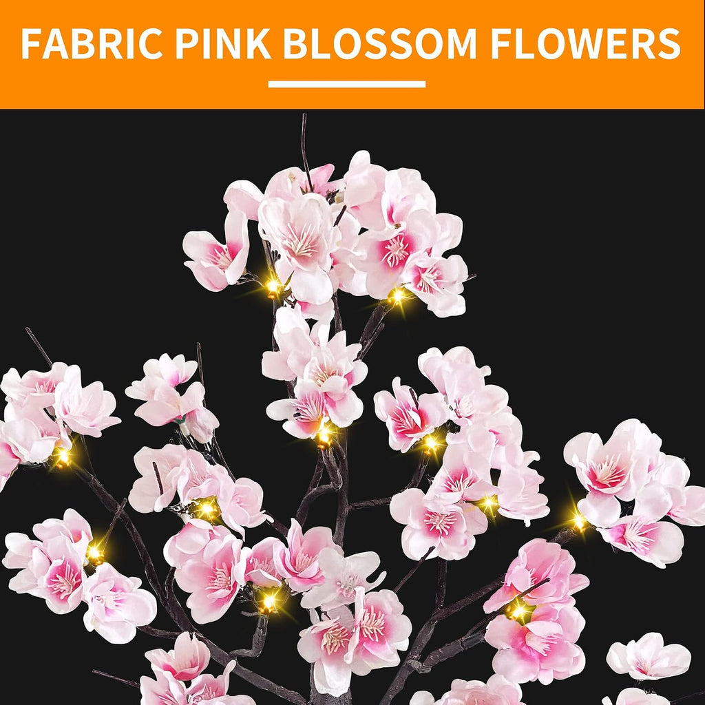 JOINTWIN Cherry Blossom Tree Light 24 Led Pink Flower Artificial Tabletop Tree Battery and USB Operated 8 Lighting Modes with Timer Function for Spring Home Decoration(Warm White)