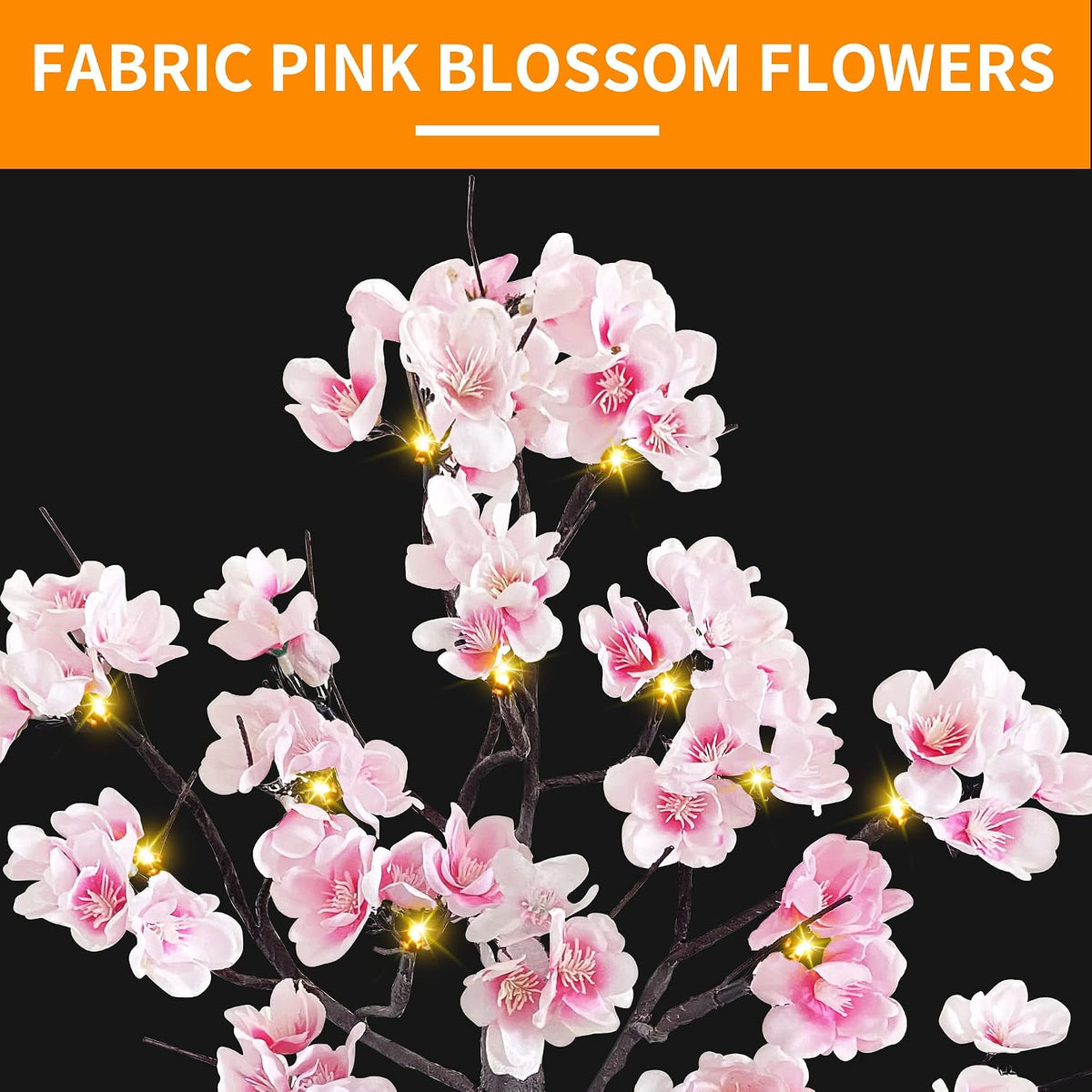 JOINTWIN Cherry Blossom Tree Light 24 Led Pink Flower Artificial Tabletop Tree Battery and USB Operated 8 Lighting Modes with Timer Function for Spring Home Decoration(Warm White)