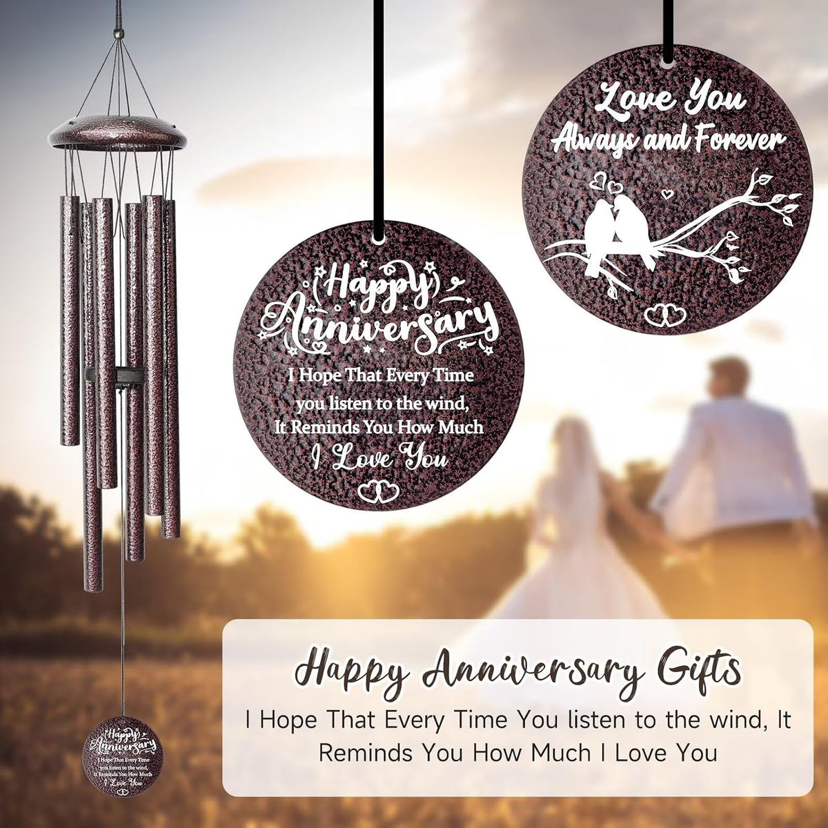 Anniversary Wind Chimes Gifts for Men Women, Happy Anniversary Decorations, 25 Wind Chimes Romantic Gift for Couple, Parents, Wife, Husband, Friends (Mr & Mrs