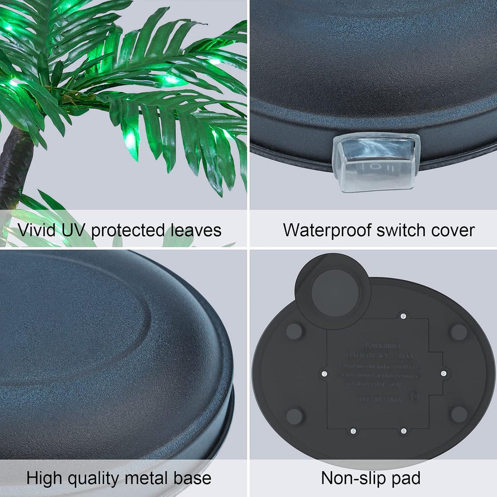 24 Lighted Palm Tree Decor, Tropical Tabletop LED Palm Tree Light with 25 Green LEDs, Battery Powered & Low Voltage Input, 6H Timer, Frosted Metal Base for Tiki Bar, Party, Bedroom