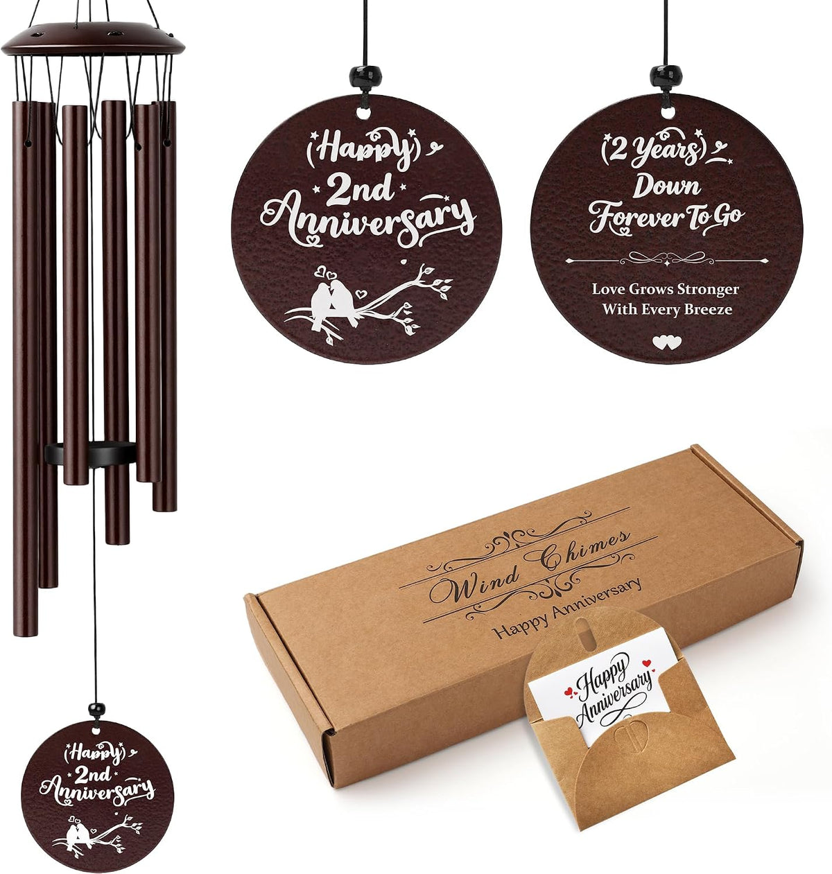 EcoUtens 2nd Anniversary Wind Chimes – 2 Year Anniversary Romantic Gifts for Him, Her, Couples, Girlfriend, Boyfriend