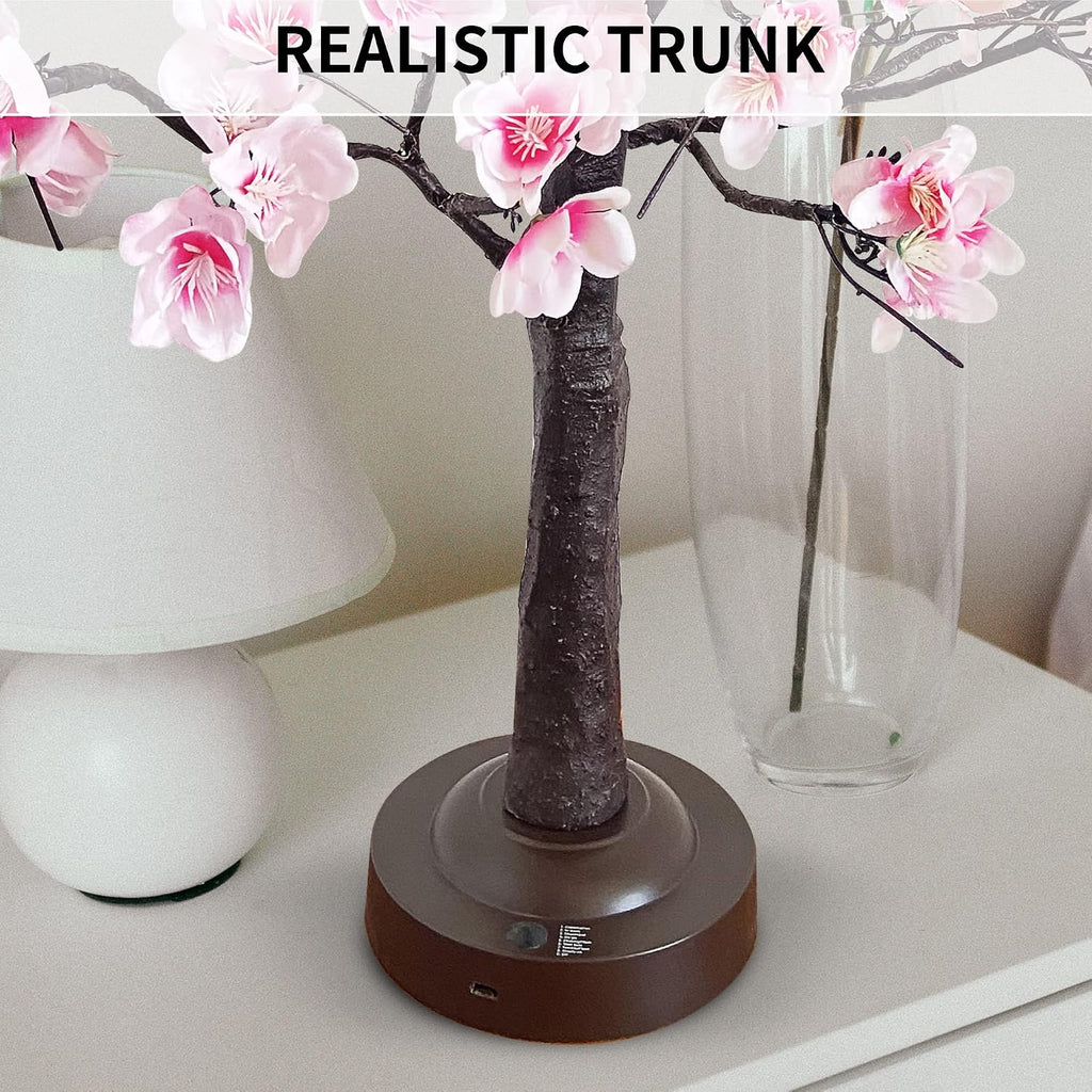 JOINTWIN Cherry Blossom Tree Light 24 Led Pink Flower Artificial Tabletop Tree Battery and USB Operated 8 Lighting Modes with Timer Function for Spring Home Decoration(Warm White)