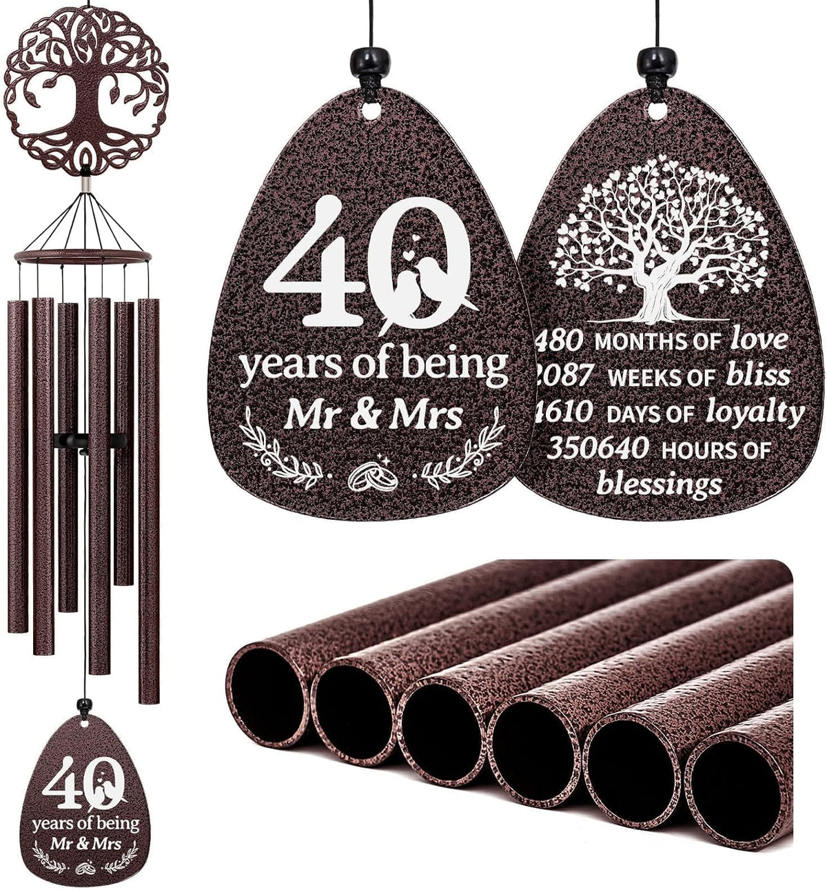 SteadStyle 50th Anniversary Wind Chime, Happy 50th Wedding Jubilee Gifts | Golden Anniversary Keepsake for Parents, Husband, Wife, Couples, Friends, Tree of Life Wind Chime 37 in Garden Decor