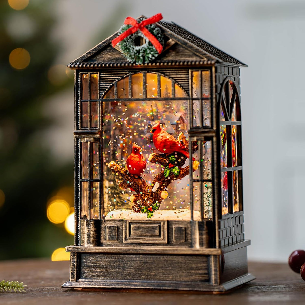 Fall Harvest Snow Globe Lantern, Lighted Autumn Pumpkin Snow Globe with Sunflowers, Scarecrow & Fence, Vintage Tabletop Thanksgiving Decor for Home, Living Room, Mantel, Farmhouse