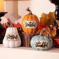 Valery Madelyn Pumpkins Fall Table Decor for Home, Set of 3 Resin Decorative Pumpkins Figurines Decor Indoor Tabletop Centerpieces Harvest Autumn Thanksgiving Dining Room Shelf Decoration, 6.3 inch