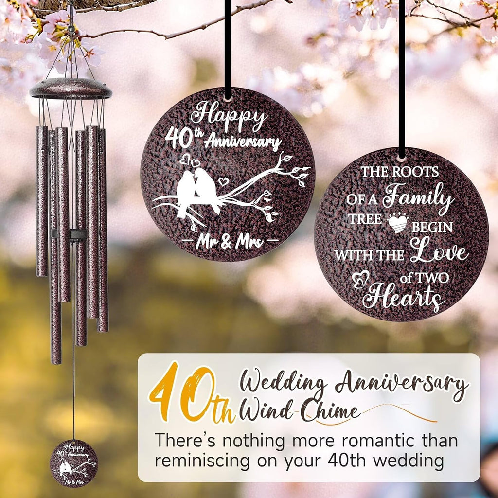 Anniversary Wind Chimes Gifts for Men Women, Happy Anniversary Decorations, 25 Wind Chimes Romantic Gift for Couple, Parents, Wife, Husband, Friends (40th