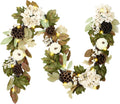 DecorbyHannah 6ft Fall Garland for Mantle with Lights &Pumpkin Maple Leaves | Pre-Lit Harvest Autumn Thanksgiving Pinecone Lotus Lighted Garland Fall Decorations for Home Front Door Table Porch Outdoor