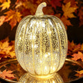 Fall Decorations for Home,Mercury Glass Pumpkin Lights with Timer(Silver) | lighted Pumpkins Starry Night Glass Pumpkins Autumn for Halloween Fall Thanksgiving Home office Table Porch Decor or Gifts
