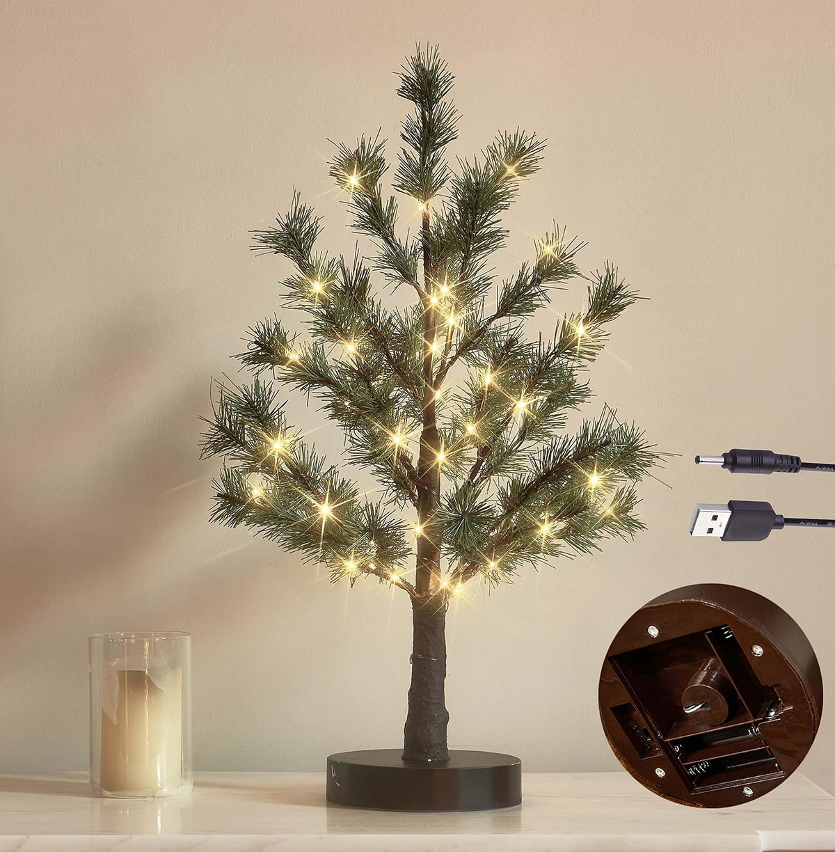 LITBLOOM Lighted Cherry Blossom Tree Pink 18IN 40 LED with Timer Artificial Tabletop Bonsai Tree Lights USB Plug or Battery Operated for Wedding Party Home Birthday Decoration