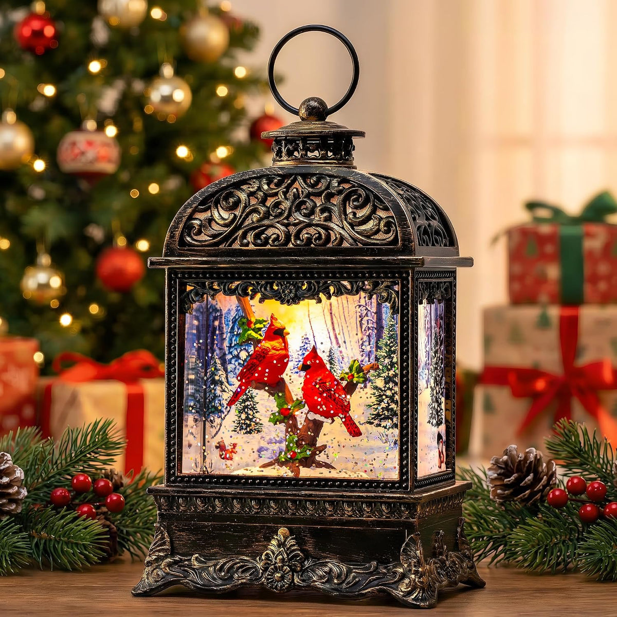 Fall Harvest Snow Globe Lantern, Lighted Autumn Pumpkin Snow Globe with Sunflowers, Scarecrow & Fence, Vintage Tabletop Thanksgiving Decor for Home, Living Room, Mantel, Farmhouse