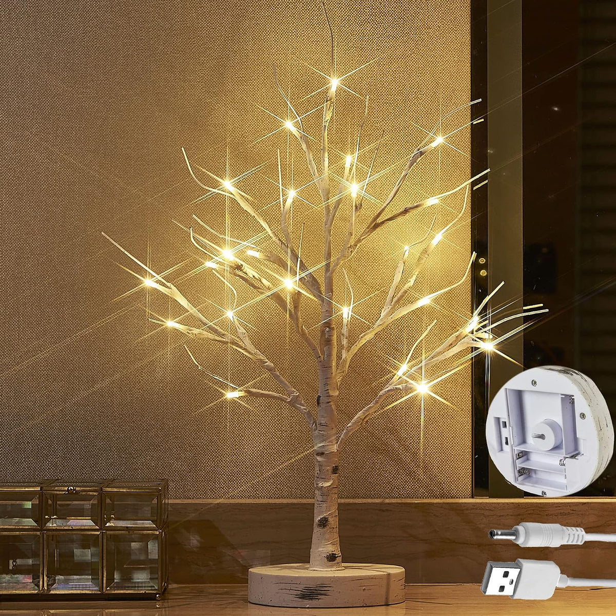 LITBLOOM Lighted Cherry Blossom Tree Pink 18IN 40 LED with Timer Artificial Tabletop Bonsai Tree Lights USB Plug or Battery Operated for Wedding Party Home Birthday Decoration
